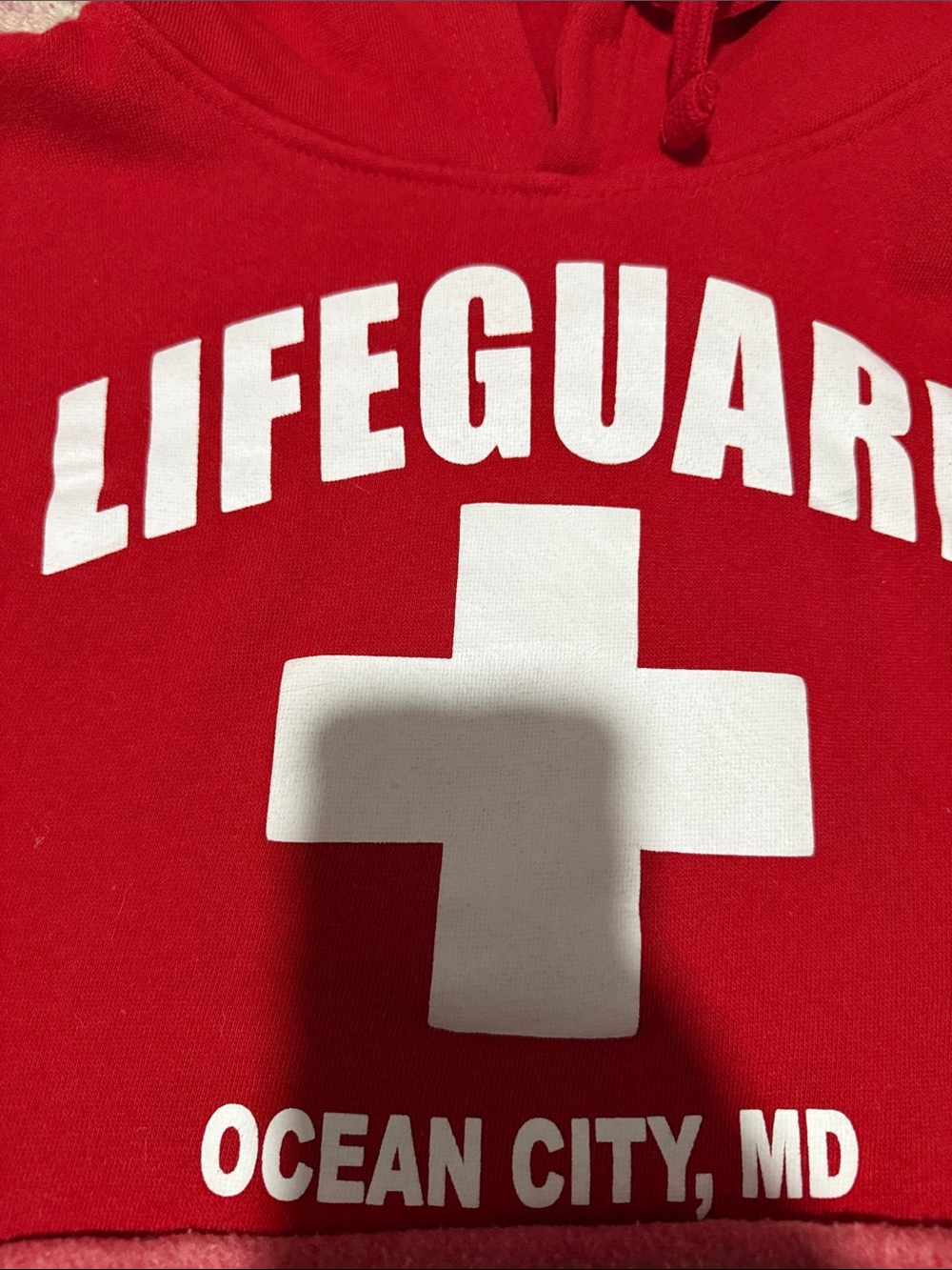 Cropped Red Lifeguard Hoodie - Ocean City, MD